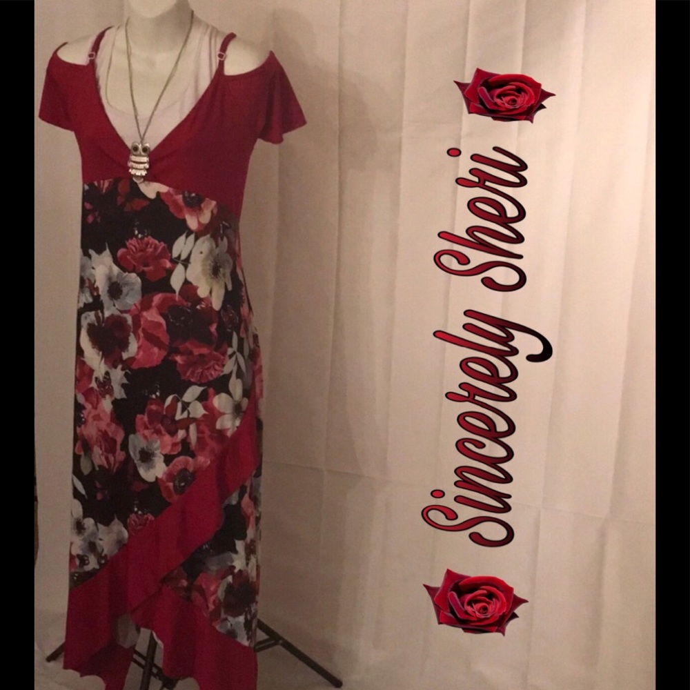 Cold Shoulder Hollow Asymmetric Maxi Dress Size XL